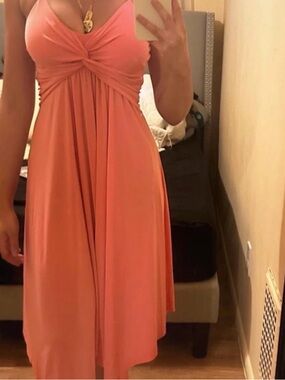 Women's Coral Pink Twist-Front Midi Dress